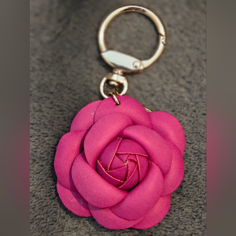 Magenta Leather Camilla Flower Keychain or Bag Charm